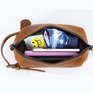 Crazy Horse Leather Vintage Open Top Layer Genuine Leather <b>Storage</b> Bag Multi-function Cowhide Men's <b>Toiletry</b> Bag - Product Image 5