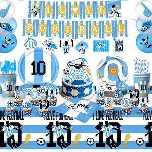 Kit de fête de football bleu et blanc pour 10 invités, ensemble de vaisselle avec assiettes en papier, gobelets, serviettes, nappe, bannière pour la décoration du jour du match - Product Image 1