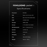 Consola de Juegos Portátil MINILOONG Pocket 1 de 4 Pulgadas, 64G/128G, Chipset RK3566, 4000 mAh, WIFI, Sistema Operativo Linux LOONG, con Bluetooth