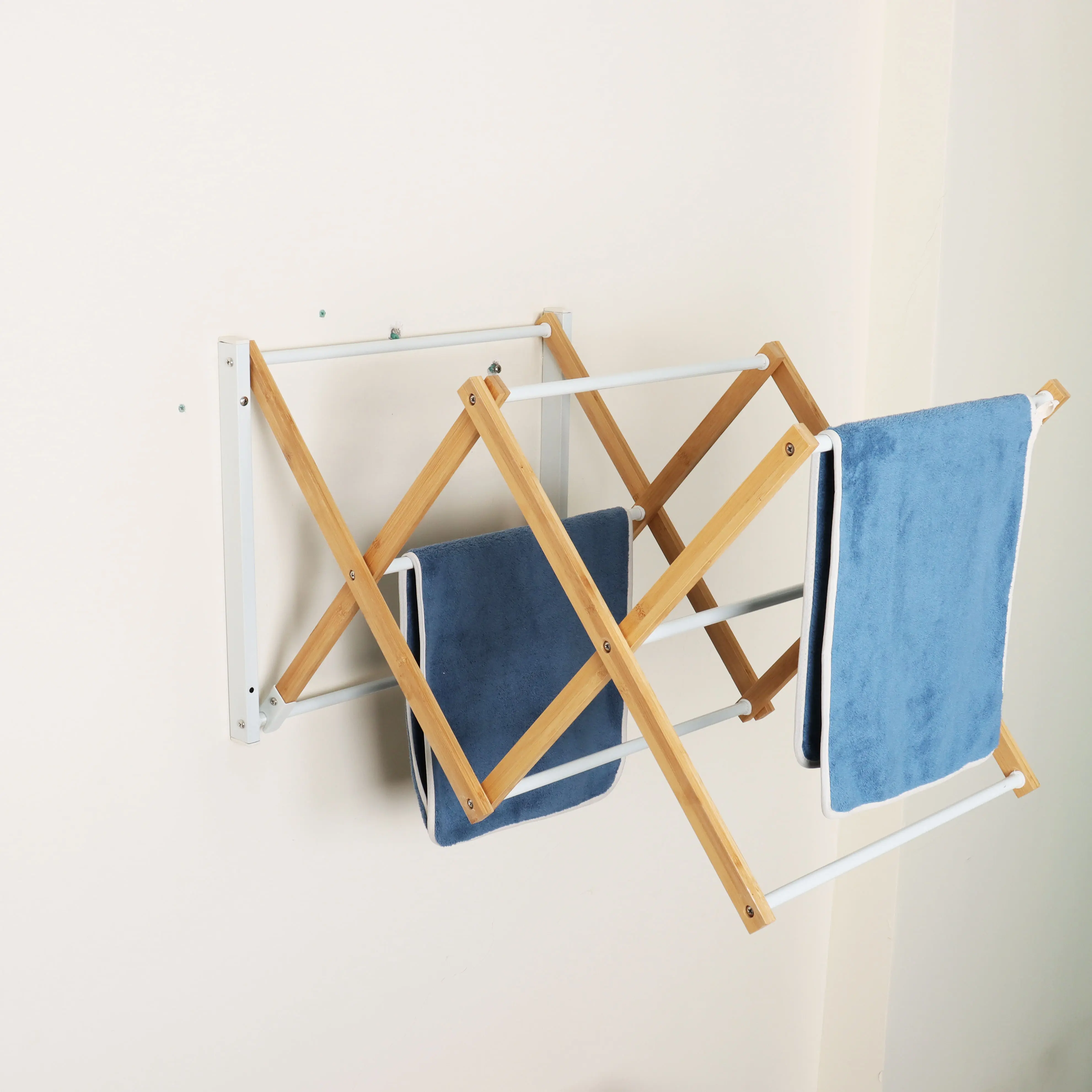 Foldable Drying Rack Clothes Wall Mount Bamboo Towel Organizer Rack Droogrek Muur Household Towel Windproof Hanging