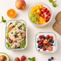 Boîte à lunch en verre borosilicate de haute qualité approuvée par la FDA avec couvercles, résistante à la chaleur, pour la préparation des repas, destinée aux chaînes d'épicerie (vente en gros)