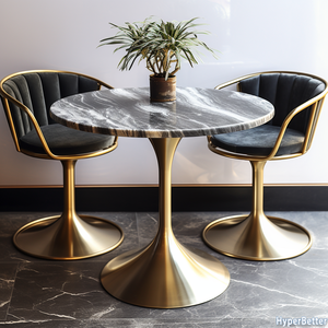 Tavolino da caffè rotondo in marmo bianco nero alla moda con <span class=keywords><strong>base</strong></span> a tulipano in acciaio inossidabile dorato - Product Image 1