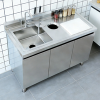 Table de travail de cuisine professionnelle en acier inoxydable avec évier et armoire de rangement pour la préparation des fruits et le lavage de la vaisselle, taille personnalisable pour la maison