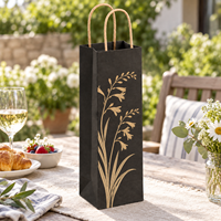 Sac cadeau en papier kraft pour bouteille de vin avec poignées torsadées, imprimé Crocosmia Stems sur le devant - Noir