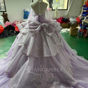 Vestido de Quinceañera Xss36 Vintage Lavanda Brillante, Largo hasta el Suelo, con Lentejuelas, Cuentas y Apliques de Encaje en los Hombros, para Fiesta de Noche o Gala - Product Image 3