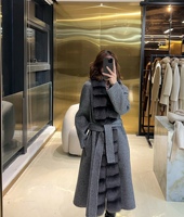 Manteau trench en cachemire pour femmes avec ceinture et col en fourrure véritable, motif uni, respirant, en laine de mouton, pour l'hiver