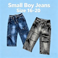 Jean cargo en denim pour garçons YQ031 à 5,85 $, jean à jambes droites multi-poches pour enfants, taille élastique, pantalon en denim décontracté pour enfants