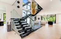 Moderne Gerade Treppen mit Sicherheitsgeländer (Glas-/Holz-/Marmorstufen, Edelstahl-/Verzinkte-Stahl-Optionen) Langlebig und Umweltfreundlich