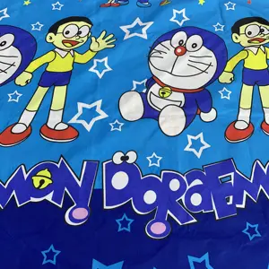 Doraemon卡通中国供应超细纤维材料颜料分散印花拉丝涤纶织物用于床单85gsm 70gsm
