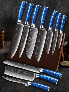 10 Pcs Kitchen <strong>Knives</strong> Set Laser Damascus Pattern Stainless Steel Blue Resin Handle Dishwasher <strong>Safe</strong> Ambidextrous Paring <strong>Knife</strong> - Product Image 6