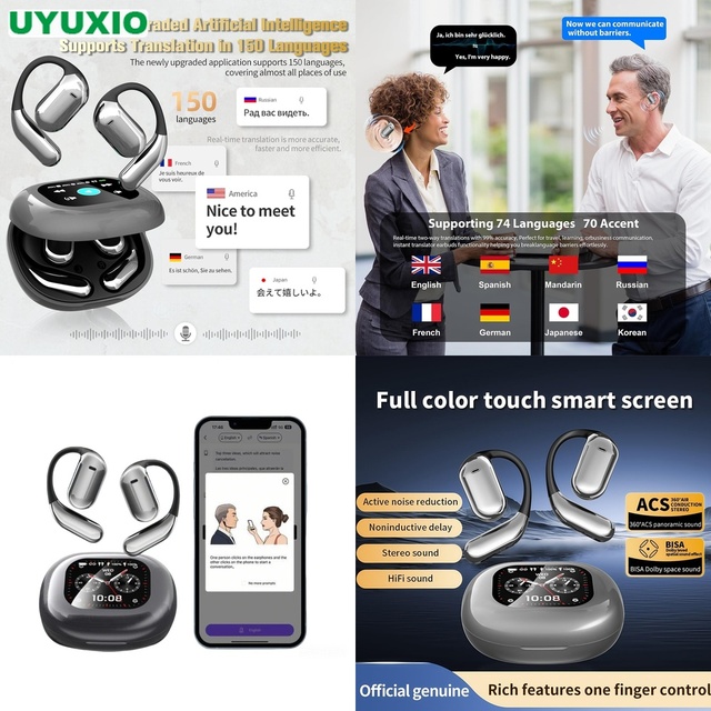 AI Translating Earbuds Wireless Multi Language Translating Smart LCD Controller Active Voice Sync Tech OWS Open Tech