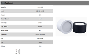Faretto <span class=keywords><strong>LED</strong></span> da Soffitto a Montaggio Superficiale in Ferro Nero 24W SMD 15 Watt per Ufficio e Negozio - Product Image 2