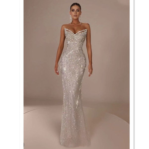 <strong>Top</strong> Quality <strong>Sequins</strong> White Celebrity Nightclub Fashion Runway <strong>Party</strong> Long Elegant Evening Dress - Product Image 1
