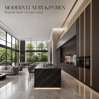 Usine d'armoires de cuisine OEM ODM, projet sur mesure, couleur et taille personnalisées, îlot central pour hôtel et appartement