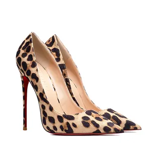 Atacado high-end sapatos de camurça 12cm formal saltos altos das mulheres salto fino Sexy Leopard Print banquete vestido sapatos