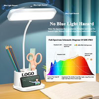 Lampe de bureau LED à intensité variable en continu avec 3 couleurs et double porte-stylo, lampe d'étude rechargeable USB 5V pour dortoir étudiant