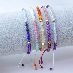 3mm Tiny Round Faceted Natural Gemstone <strong>Beaded</strong> <strong>Bracelet</strong>, Small Mini Durable Adjustable Healing Crystal Gem Stone <strong>Bracelets</strong> - Product Image 2