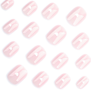 Ongles à presser personnalisables et en gros, minimalistes, rose nude, en ABS, courts, carrés, avec accent cœur blanc, 24 pièces - Product Image 3