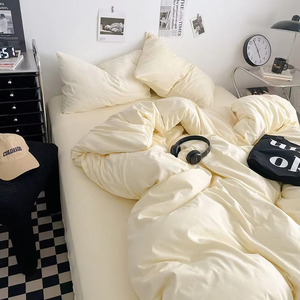 Set di biancheria da letto di alta qualità <span class=keywords><strong>copripiumino</strong></span> tinta unita per ragazze ragazzi <span class=keywords><strong>singolo</strong></span> Full Size semplice copertura trapunta con federa foglio - Product Image 4