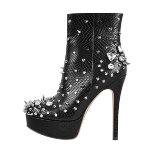 Botines de <span class=keywords><strong>plataforma</strong></span> con tachuelas y estampado de serpiente para mujer, botas de tacón alto con cristal con pinchos, botines de fiesta Punk para club nocturno - Product Image 1