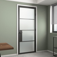 Porte intérieure double battante en acier et verre, style loft, noire, 4 panneaux, avec cadre en fer cannelé, de haute qualité, personnalisable, vente en gros