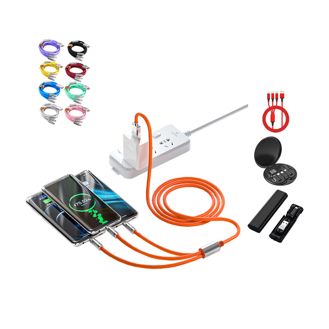 Custom Real Silicone Data Cable Soft Orange Fast Charging Micro Usb Type C 3 in 1 Cable for Phone