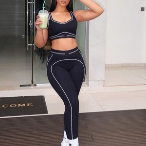 Conjunto Deportivo a Rayas para Mujer, Marca Famosa 2026, Sexy, para Yoga, con Espalda en V, Cintura Elástica, Color Negro, Talla Grande, Diseño Sin Costuras - Product Image 1