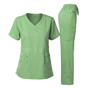 Women's Scrub Set Moisture Wicking V-Neck Top And Pants Hospital Uniforms For Nursing Dental Clinic Slim Fit Light Green - Product Image 2
