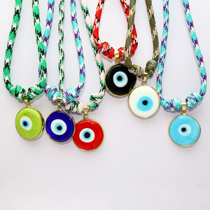 NG1103 Collana Boho con Ciondolo Rotondo in Vetro Lampwork Placcato Oro e Occhio di Allah, con Cordino Intrecciato Multicolore per Donna - Product Image 2