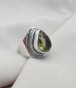 Anillo de Plata de Ley 925 de alto grado Cuarzo limón natural Hecho a mano Corte de pera Piedra preciosa amarilla Joyería para fiesta de boda Unisex de moda - Product Image 3