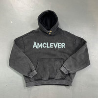 Sweater Hoodie Fleece Tebal Hangat Pria Vintage Hitam Batik Wash Desain Kancing Jepret Oversized Streetwear Atasan Kasual Musim Dingin
