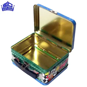 厂家定制印花卡通可爱饭盒食品级金属长方形饭盒带手柄