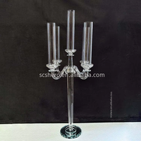 Chandelier en cristal à 5 bras de 104 cm avec tube en verre, ornements de table pour un mariage exquis et une mise en scène d'événements haut de gamme
