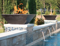Anpassbare Outdoor-Edelstahl-Feuerstelle Gasbetriebene Fabrik-Entworfene Schwimmbad-Wasserspielanlage mit Stahlfallbrunnen