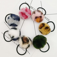 Anneau élastique à cheveux imprimé léopard multicolore boule de lapin accessoires pour cheveux filles cercle hiver coiffure corde élastique anneau à cheveux
