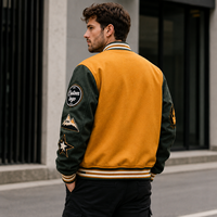 Veste Hip Hop personnalisée avec manches en cuir véritable, broderie chenille, strass, veste de baseball universitaire en molleton