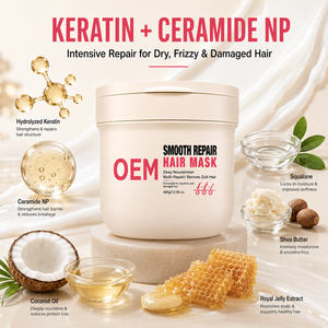 Masque capillaire réparateur lissant et brillant à la kératine pour cheveux abîmés, marque privée, 385g, vente en gros - Product Image 4