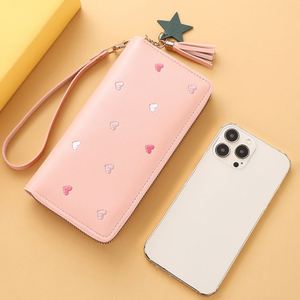 Wholesale Unisex Wristlet Clutch Bag Women's Cute Embroidered Tassel Multi Functional Card Slot Zipper Waterproof PU <b>Long</b> <b>Wallet</b> - Product Image 5