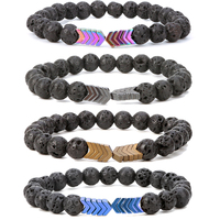 Bracelet diffuseur en perles de pierre de lave de 8 mm, perles de yoga en pierre naturelle, ensemble de bijoux élastiques pour femmes et hommes
