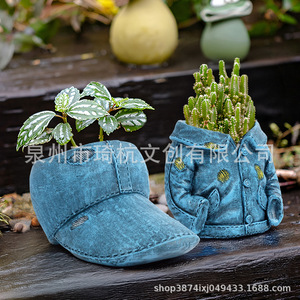 Macetas de resina con forma de sombrero y chaqueta vaquera para suculentas y plantas en maceta, decoración del hogar, regalos artísticos y artesanales - Product Image 1