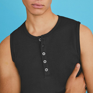 Custom <strong>Henley</strong> Style High Quality 100 % Cotton <strong>Men's</strong> Sleeveless Tank <strong>Top</strong> Hot Summer <strong>Top</strong> Casual Wear - Product Image 2