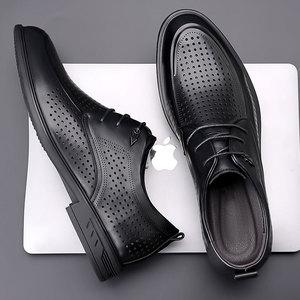 Men's Summer Leather Shoes <b>Top</b>-Grain Cowhide Business Formal Pointed-Toe Breathable High-Quality Genuine Leather Casual Shoes - Product Image 3