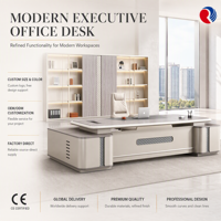 Bureau de direction en forme de L avec panneau matelassé en losanges, gris anthracite, table de bureau moderne de luxe pour PDG, design futuriste
