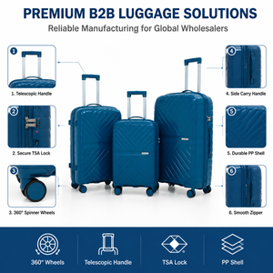 <span class=keywords><strong>Valise</strong></span> rigide PP de fabricant, ensemble de 3 pièces bleu sarcelle, à 4 roues pivotantes, coque géométrique, assortiment de stock - Product Image 3