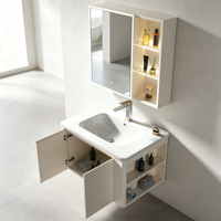 Meuble de salle de bain Lite Lux en aluminium, miroir intelligent, double armoire fermée, étagère latérale, vasque en céramique, garantie 5 ans