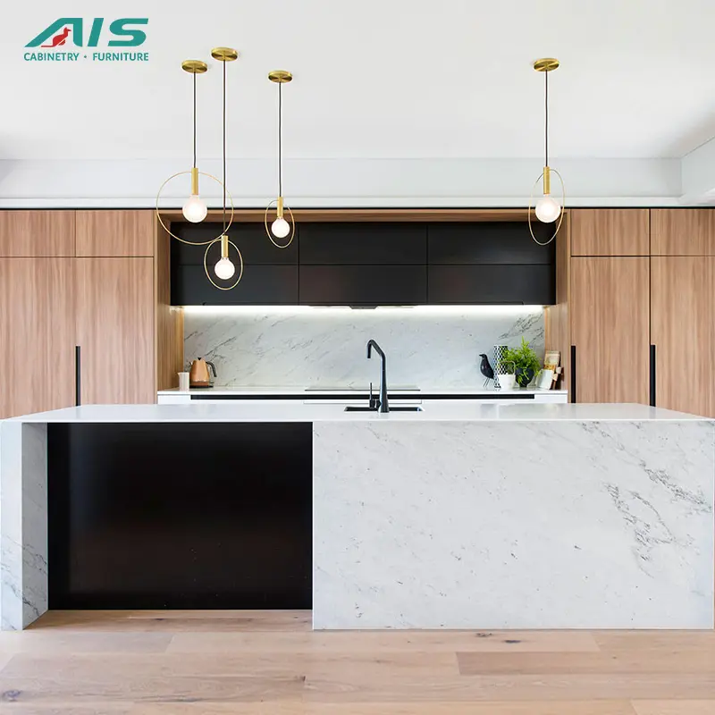 Island Modular Black Melamine Kitchen Cabinets Modern Picture Australia Standard Luxury Cheap China Furniture Design Sets Sample