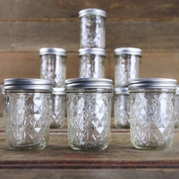 Bouteille en verre transparente à large ouverture avec couvercle, pour miel, confiture, cornichons, caviar, 8 oz et 16 oz, vente en gros d'usine