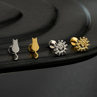 Boucles d'oreilles G23 en titane, motif lune et étoile, pour tragus, hélix, cartilage, avec zircon, pendentif nœud, fleur, clou à lèvre, dos plat, piercing fileté