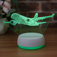Lampe de nuit LED 3D à illusion optique en forme d'avion, rechargeable par USB, à intensité réglable par toucher, lampe de table, décoration de chambre, cadeau pour enfants, OEM personnalisé
