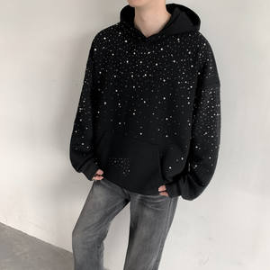 Sweat à capuche vintage en gros d'usine avec strass, techniques de broderie délavée à l'acide, imprimé à l'écran, mode homme - Product Image 2